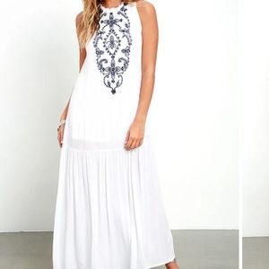 Cloud Kisses White Embroidered Maxi Dress